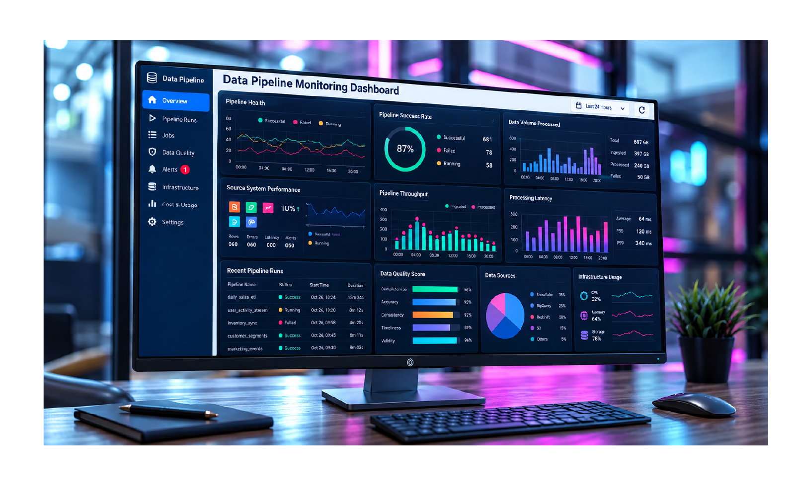 Dashboard tracking pipeline stage duration, throughput, and queue lag Dashboard tracking pipeline stage duration, throughput, and queue lag